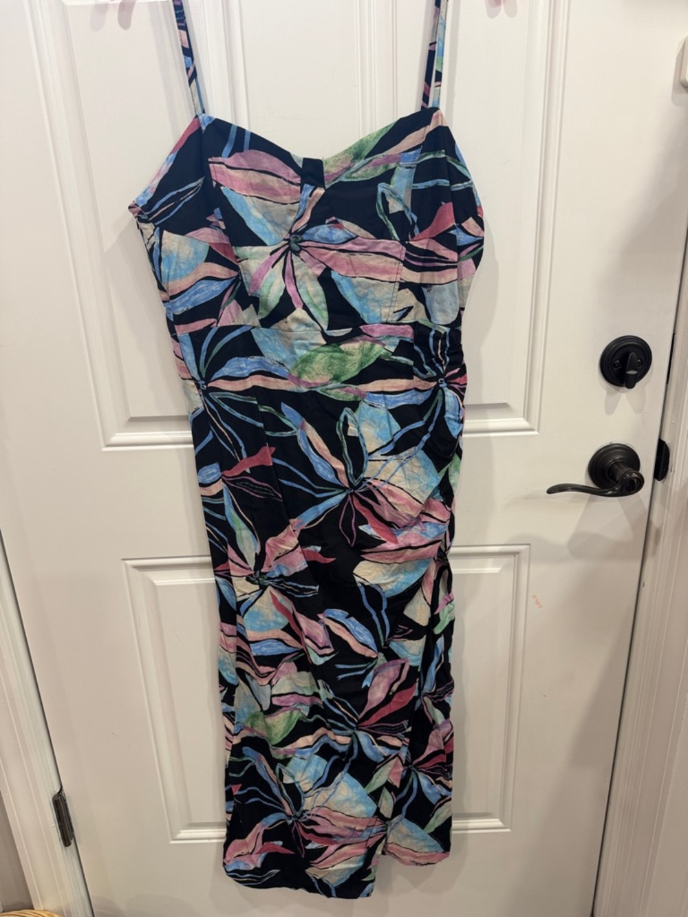 Zara Black Floral Smocked Maxi Dress with Pastel Accents